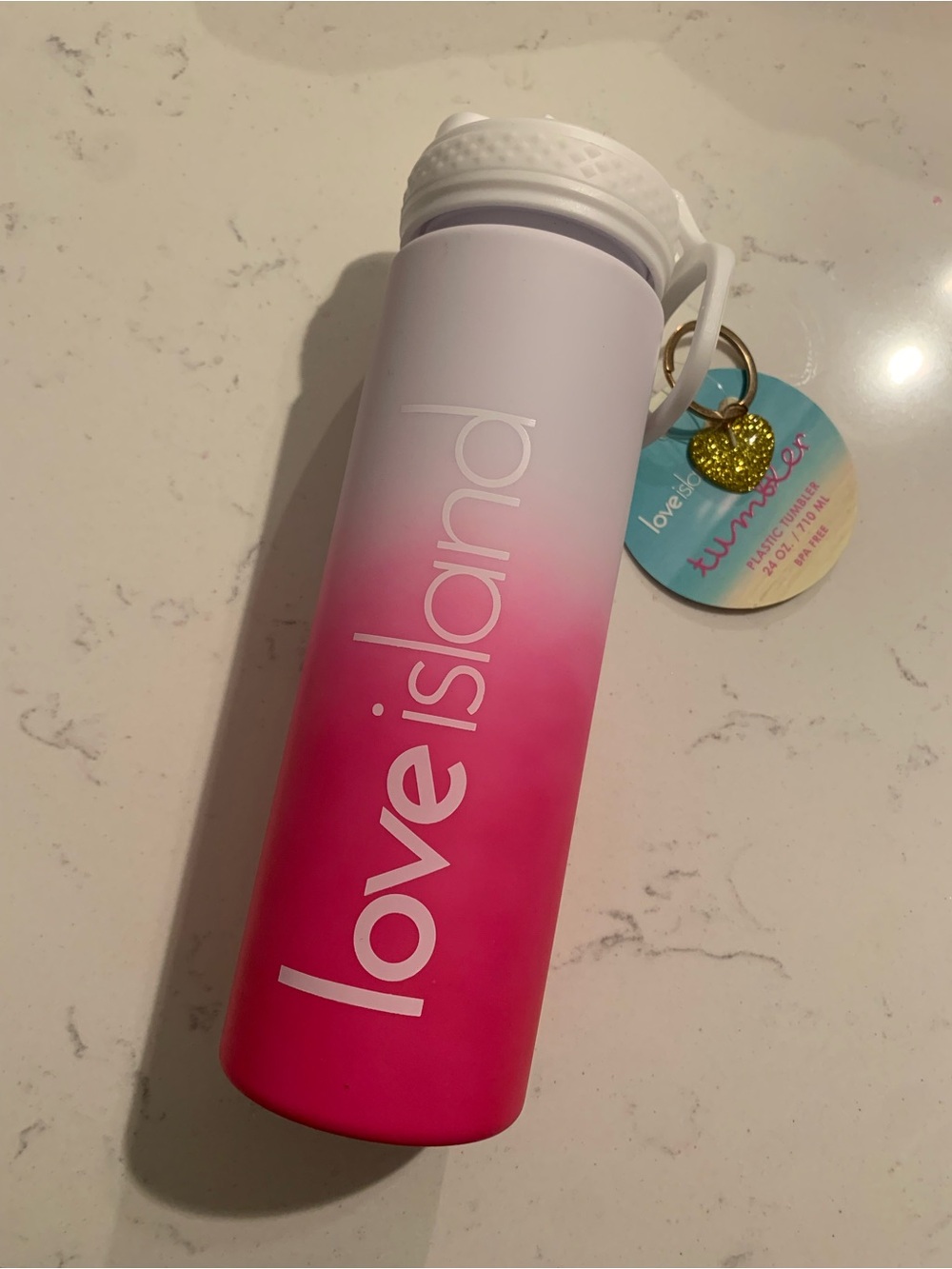Love Island Ombre Pink Water Bottle 24 OZ NEW! Love island fan club reality tv